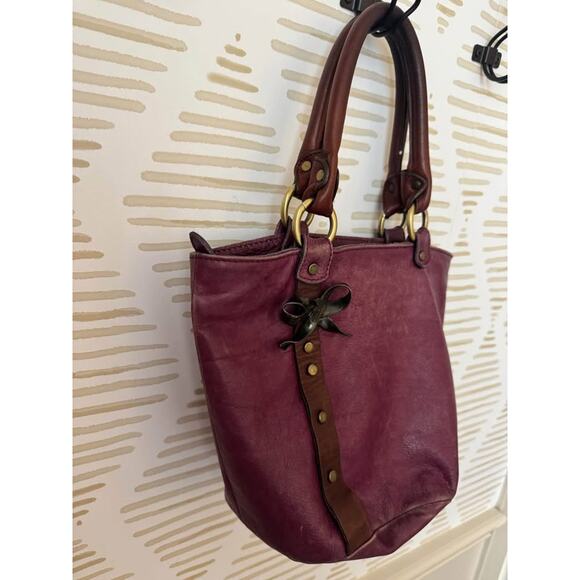 Cécile Jeanne Paris Mulberry Maroon Purple Leather Bucket Round Bag - Picture 4 of 10